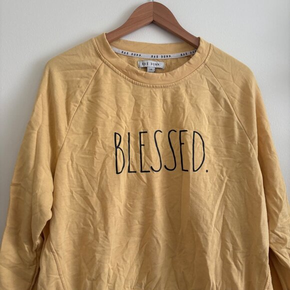 Rae Dunn Long Sleeve Graphic Blessed Crewneck Sweater Yellow Women’s Size L - Picture 3 of 8
